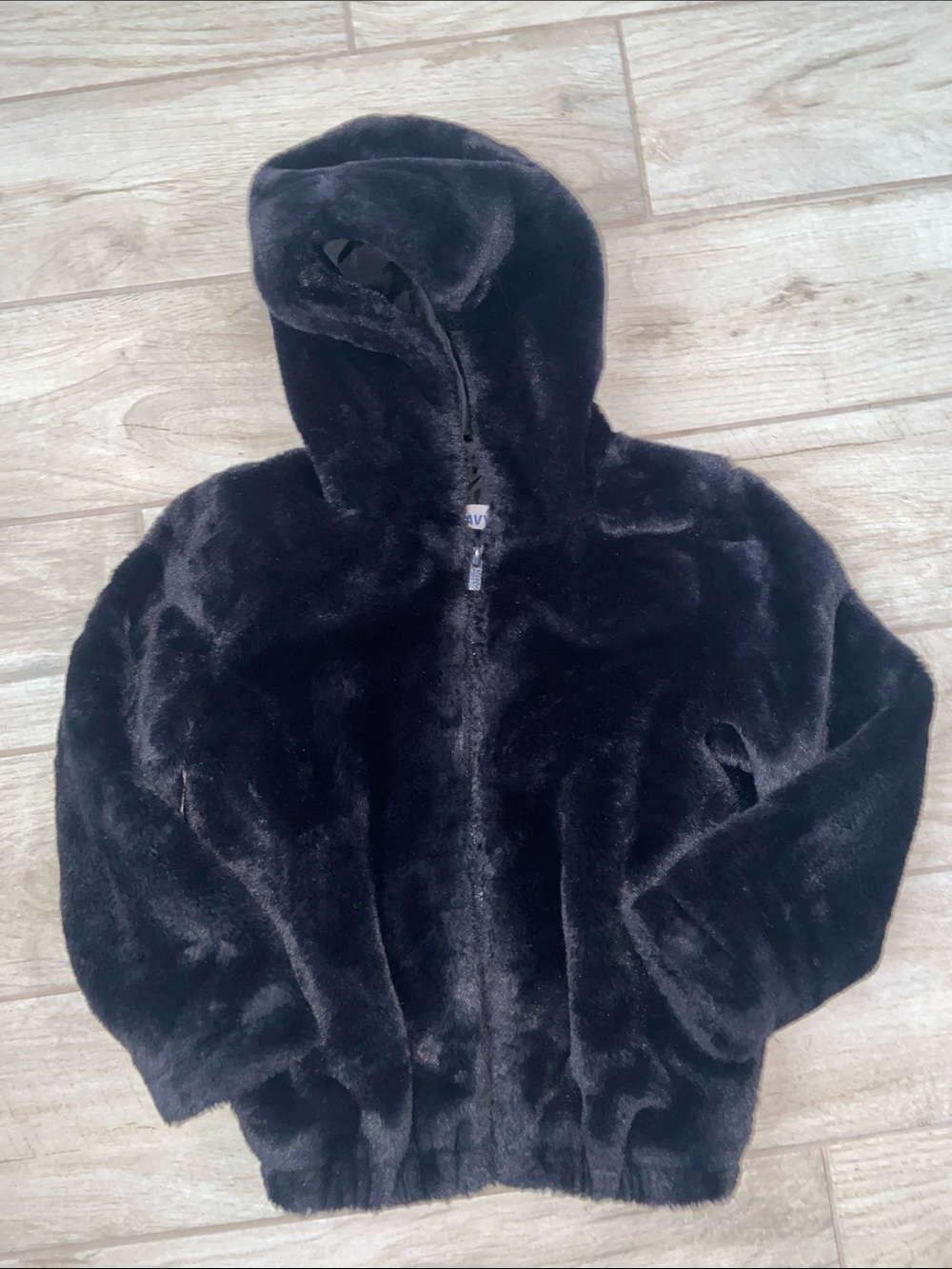 Old Navy Girls Black Faux Fur Hooded Zip-Up Winter Fuzzy Jacket Small (6-7)